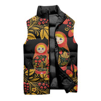 Russian Matryoshka Doll Sleeveless Puffer Jacket Khokhloma Patterns - Wonder Print Shop