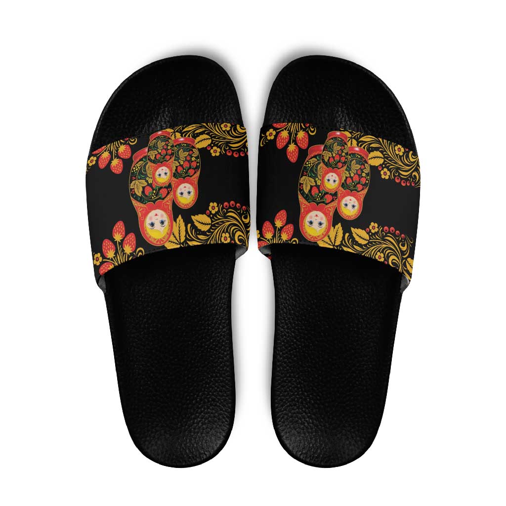 Russian Matryoshka Doll Slide Sandals Khokhloma Patterns - Wonder Print Shop