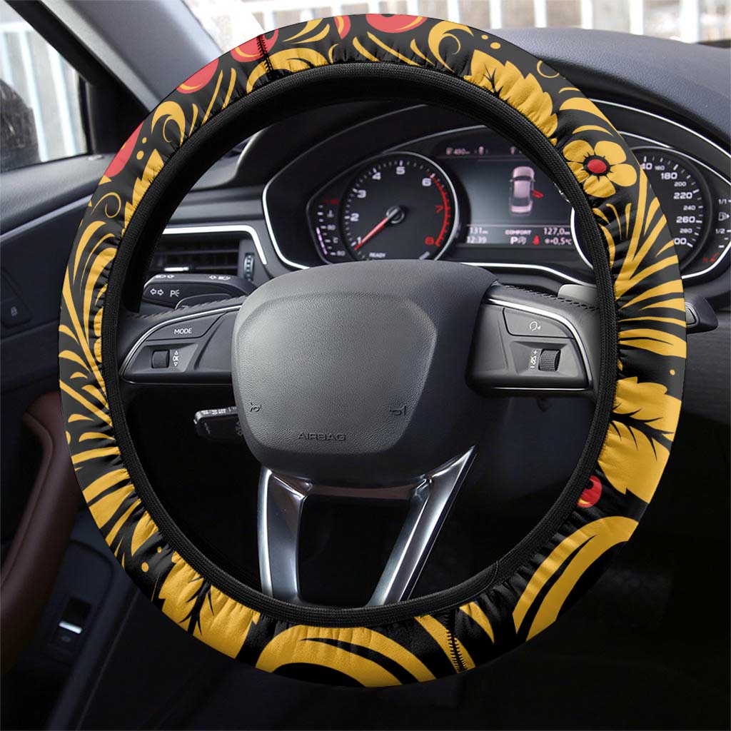 Russian Matryoshka Doll Steering Wheel Cover Khokhloma Patterns - Wonder Print Shop