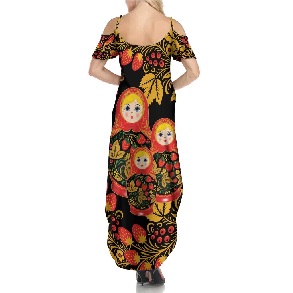 Russian Matryoshka Doll Summer Maxi Dress Khokhloma Patterns - Wonder Print Shop