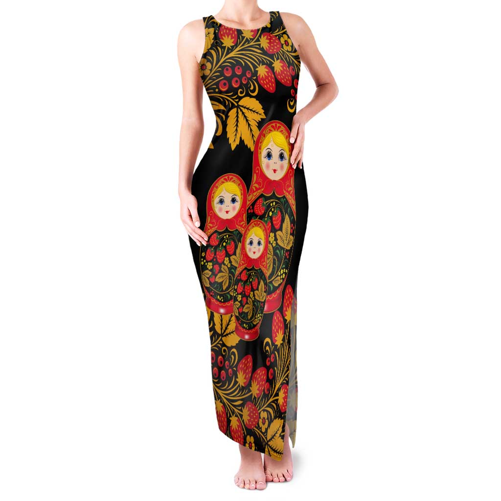 Russian Matryoshka Doll Tank Maxi Dress Khokhloma Patterns - Wonder Print Shop