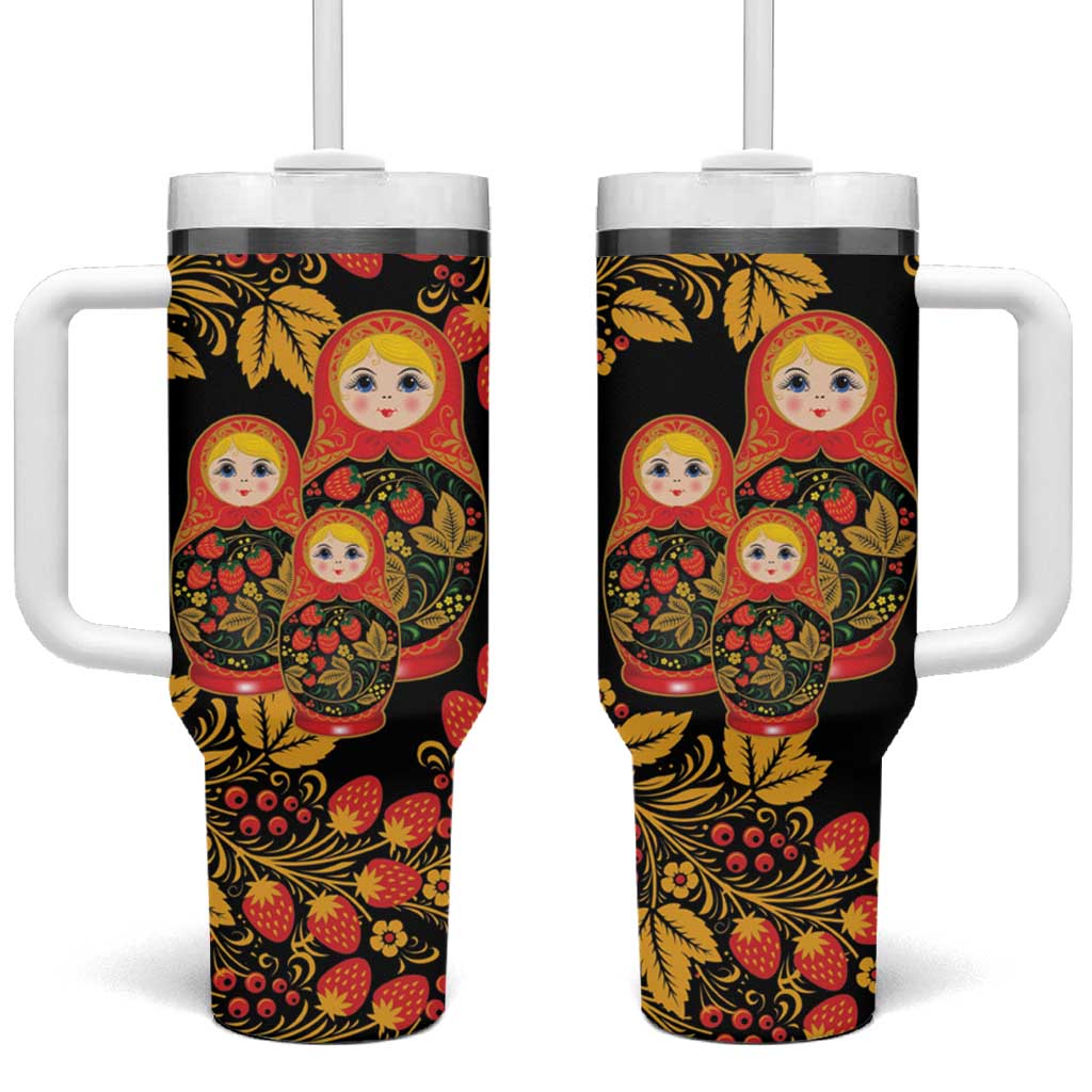 Russian Matryoshka Doll Tumbler With Handle Khokhloma Patterns - Wonder Print Shop
