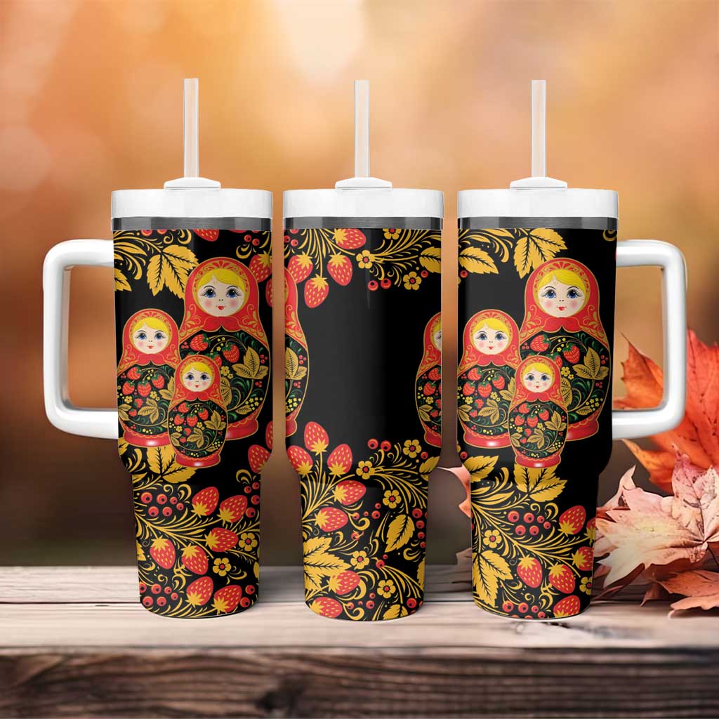 Russian Matryoshka Doll Tumbler With Handle Khokhloma Patterns - Wonder Print Shop