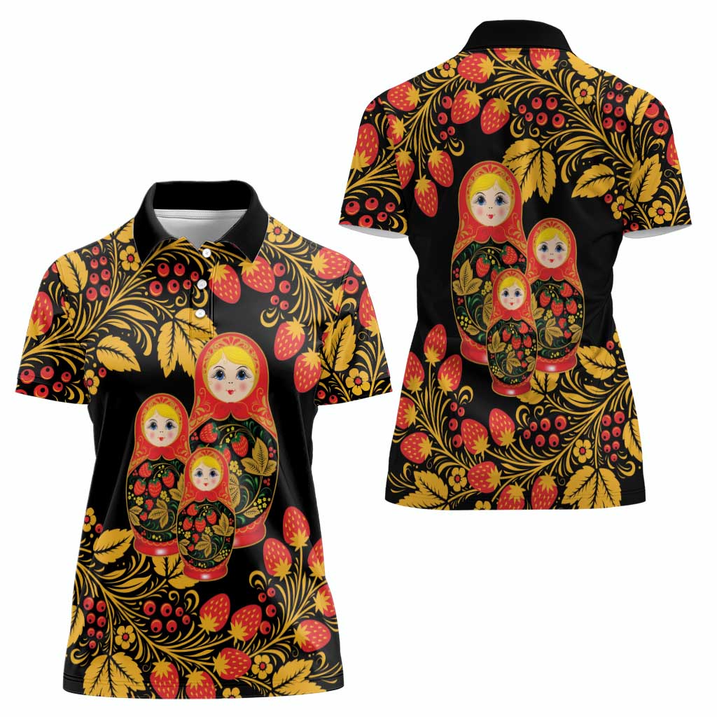 Russian Matryoshka Doll Women Polo Shirt Khokhloma Patterns - Wonder Print Shop