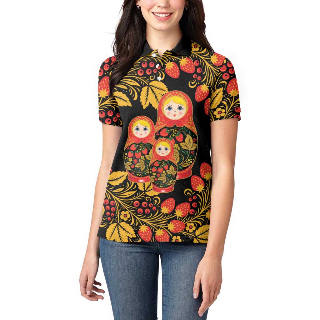 Russian Matryoshka Doll Women Polo Shirt Khokhloma Patterns - Wonder Print Shop