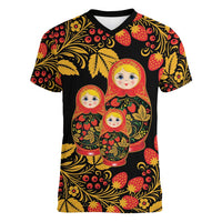 Russian Matryoshka Doll Women V-Neck T-Shirt Khokhloma Patterns - Wonder Print Shop