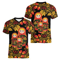 Russian Matryoshka Doll Women V-Neck T-Shirt Khokhloma Patterns - Wonder Print Shop