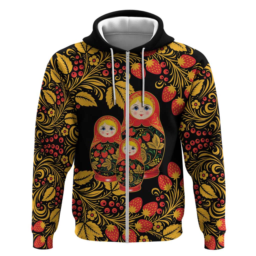 Russian Matryoshka Doll Zip Hoodie Khokhloma Patterns - Wonder Print Shop