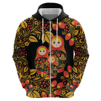 Russian Matryoshka Doll Zip Hoodie Khokhloma Patterns - Wonder Print Shop