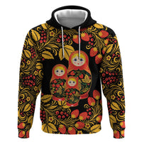 Russian Matryoshka Doll Zip Hoodie Khokhloma Patterns - Wonder Print Shop