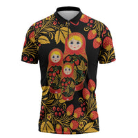 Russian Matryoshka Doll Zipper Polo Shirt Khokhloma Patterns - Wonder Print Shop