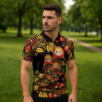 Russian Matryoshka Doll Zipper Polo Shirt Khokhloma Patterns - Wonder Print Shop