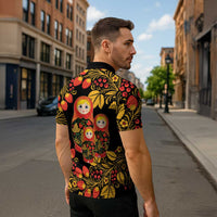 Russian Matryoshka Doll Zipper Polo Shirt Khokhloma Patterns - Wonder Print Shop