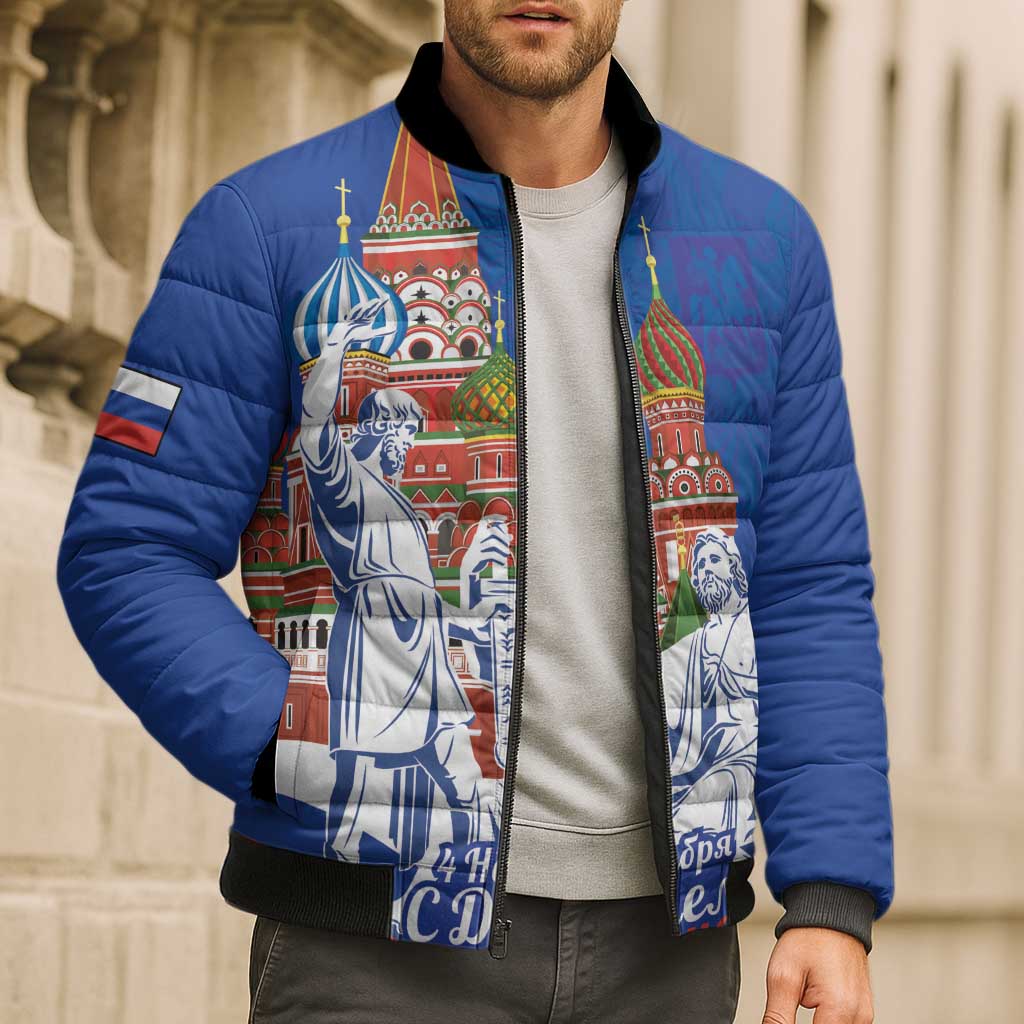 Russia National Unity Day Bomber Puffer Jacket Minin And Pozharsky Monument - Wonder Print Shop