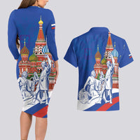 Russia National Unity Day Couples Matching Long Sleeve Bodycon Dress and Hawaiian Shirt Minin And Pozharsky Monument - Wonder Print Shop