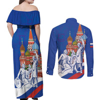 Russia National Unity Day Couples Matching Off Shoulder Maxi Dress and Long Sleeve Button Shirt Minin And Pozharsky Monument - Wonder Print Shop