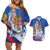 Russia National Unity Day Couples Matching Off Shoulder Short Dress and Hawaiian Shirt Minin And Pozharsky Monument - Wonder Print Shop
