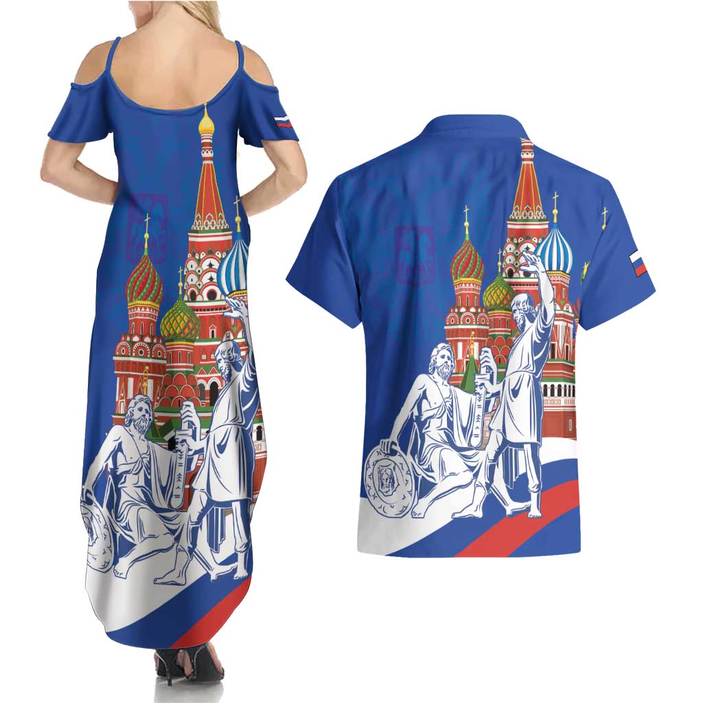 Russia National Unity Day Couples Matching Summer Maxi Dress and Hawaiian Shirt Minin And Pozharsky Monument - Wonder Print Shop