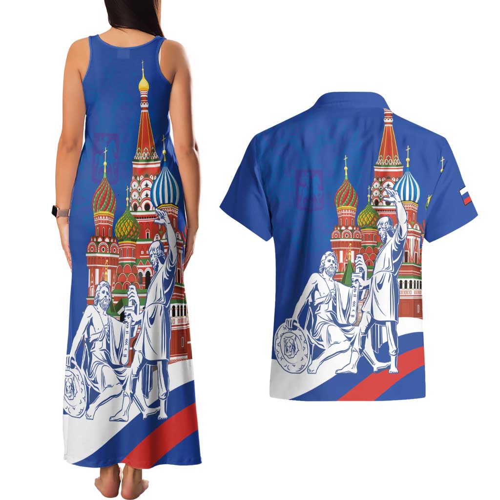 Russia National Unity Day Couples Matching Tank Maxi Dress and Hawaiian Shirt Minin And Pozharsky Monument - Wonder Print Shop