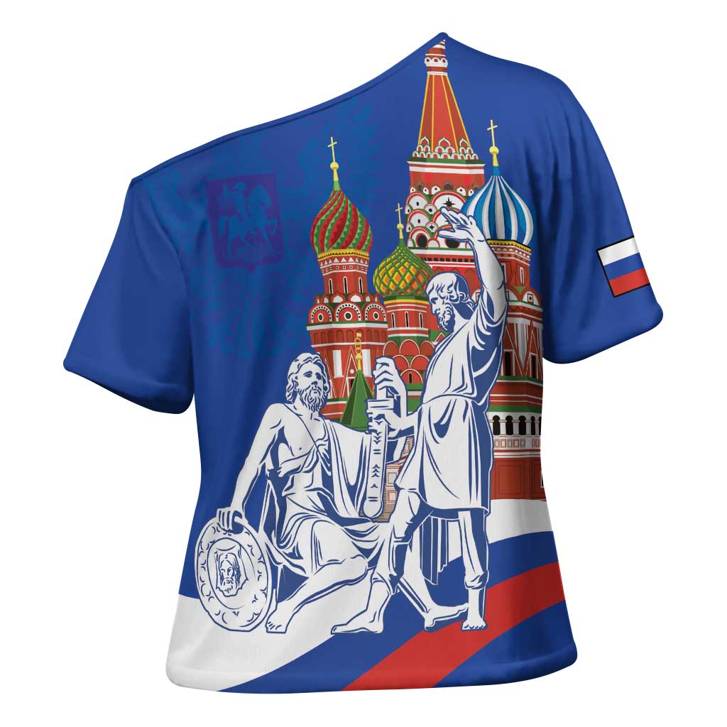 Russia National Unity Day Cross Shoulder Shirt Minin And Pozharsky Monument - Wonder Print Shop