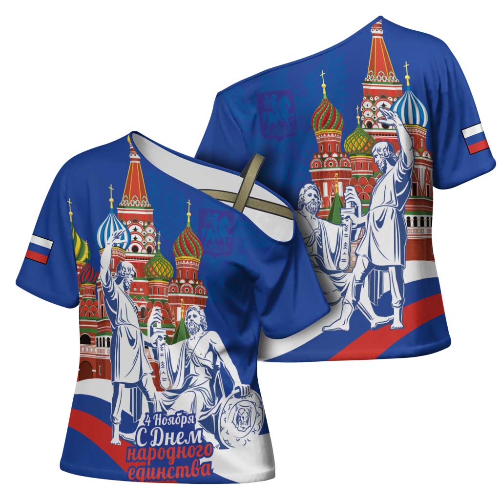 Russia National Unity Day Cross Shoulder Shirt Minin And Pozharsky Monument - Wonder Print Shop