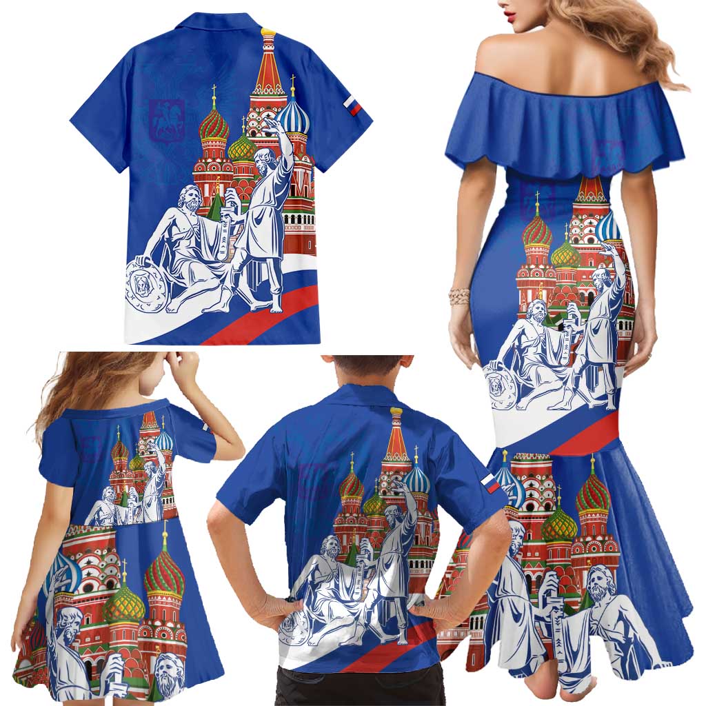 Russia National Unity Day Family Matching Mermaid Dress and Hawaiian Shirt Minin And Pozharsky Monument - Wonder Print Shop