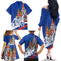 Russia National Unity Day Family Matching Off The Shoulder Long Sleeve Dress and Hawaiian Shirt Minin And Pozharsky Monument - Wonder Print Shop