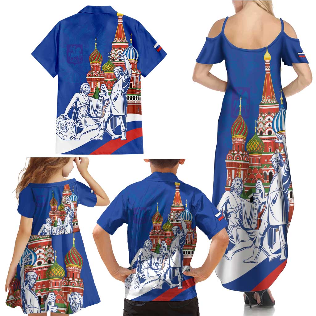 Russia National Unity Day Family Matching Summer Maxi Dress and Hawaiian Shirt Minin And Pozharsky Monument - Wonder Print Shop