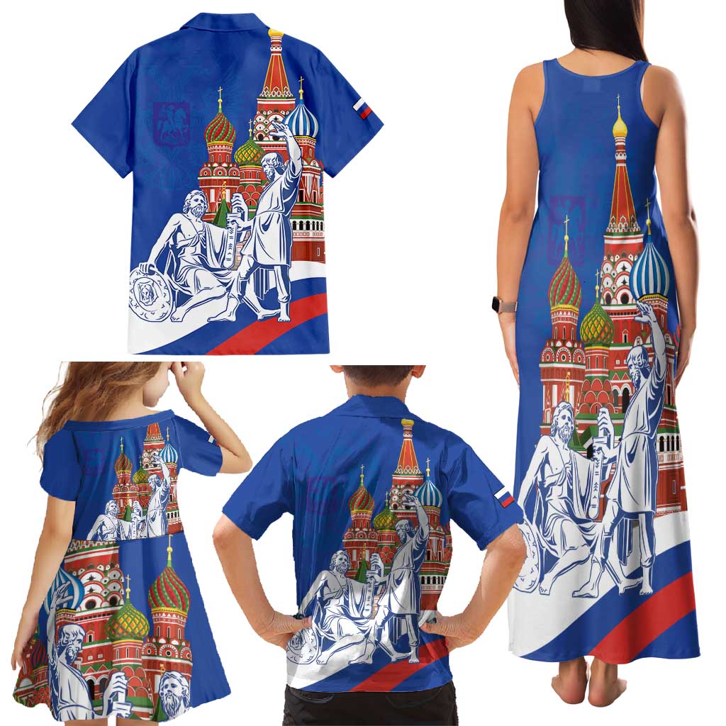 Russia National Unity Day Family Matching Tank Maxi Dress and Hawaiian Shirt Minin And Pozharsky Monument - Wonder Print Shop