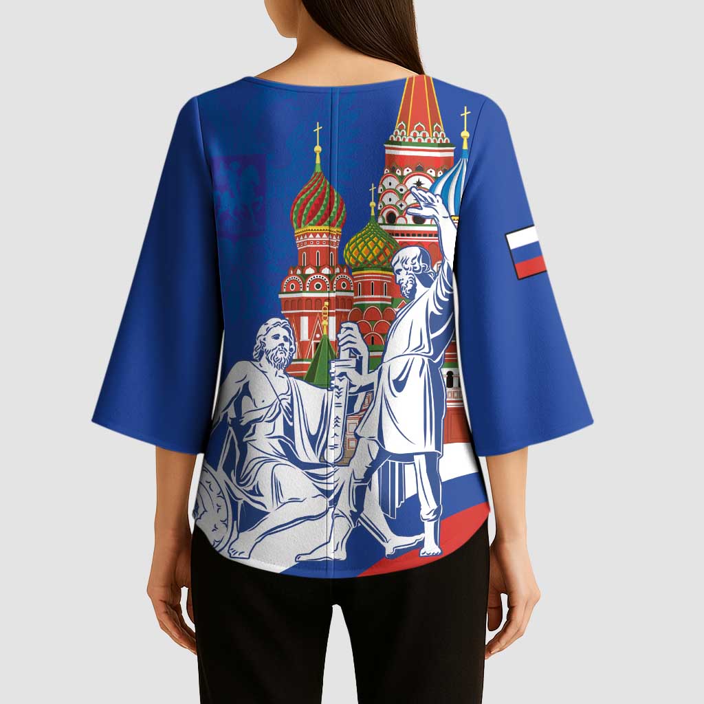 Russia National Unity Day Kimono Sleeve Blouse Minin And Pozharsky Monument - Wonder Print Shop