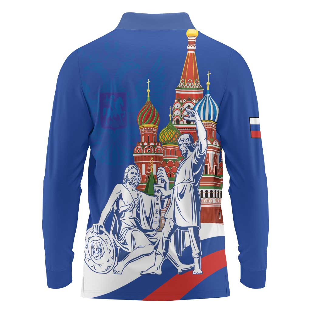 Russia National Unity Day Long Sleeve Polo Shirt Minin And Pozharsky Monument - Wonder Print Shop