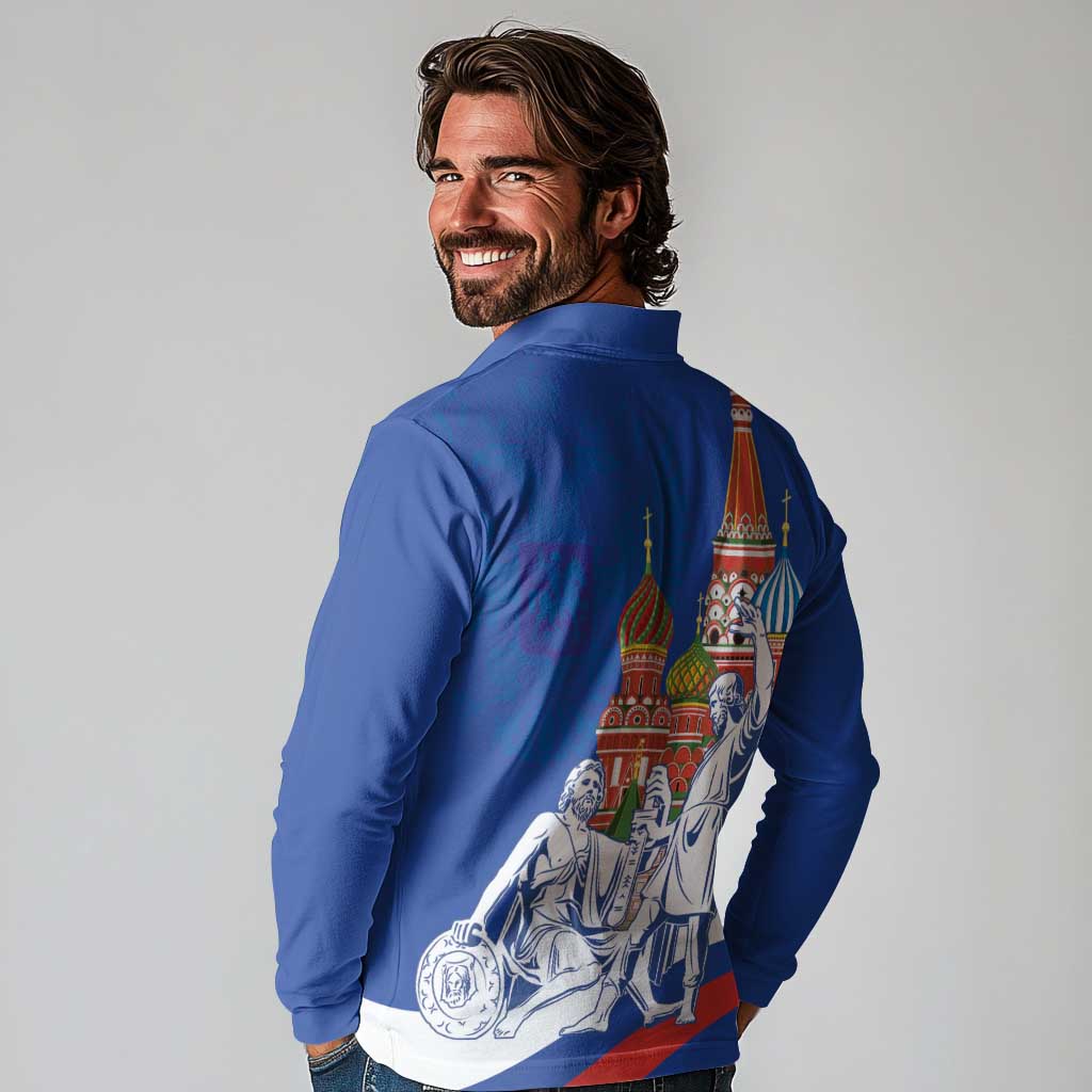 Russia National Unity Day Long Sleeve Polo Shirt Minin And Pozharsky Monument - Wonder Print Shop