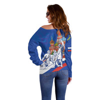 Russia National Unity Day Off Shoulder Sweater Minin And Pozharsky Monument - Wonder Print Shop