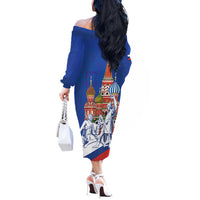 Russia National Unity Day Off The Shoulder Long Sleeve Dress Minin And Pozharsky Monument - Wonder Print Shop