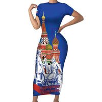 Russia National Unity Day Short Sleeve Bodycon Dress Minin And Pozharsky Monument - Wonder Print Shop