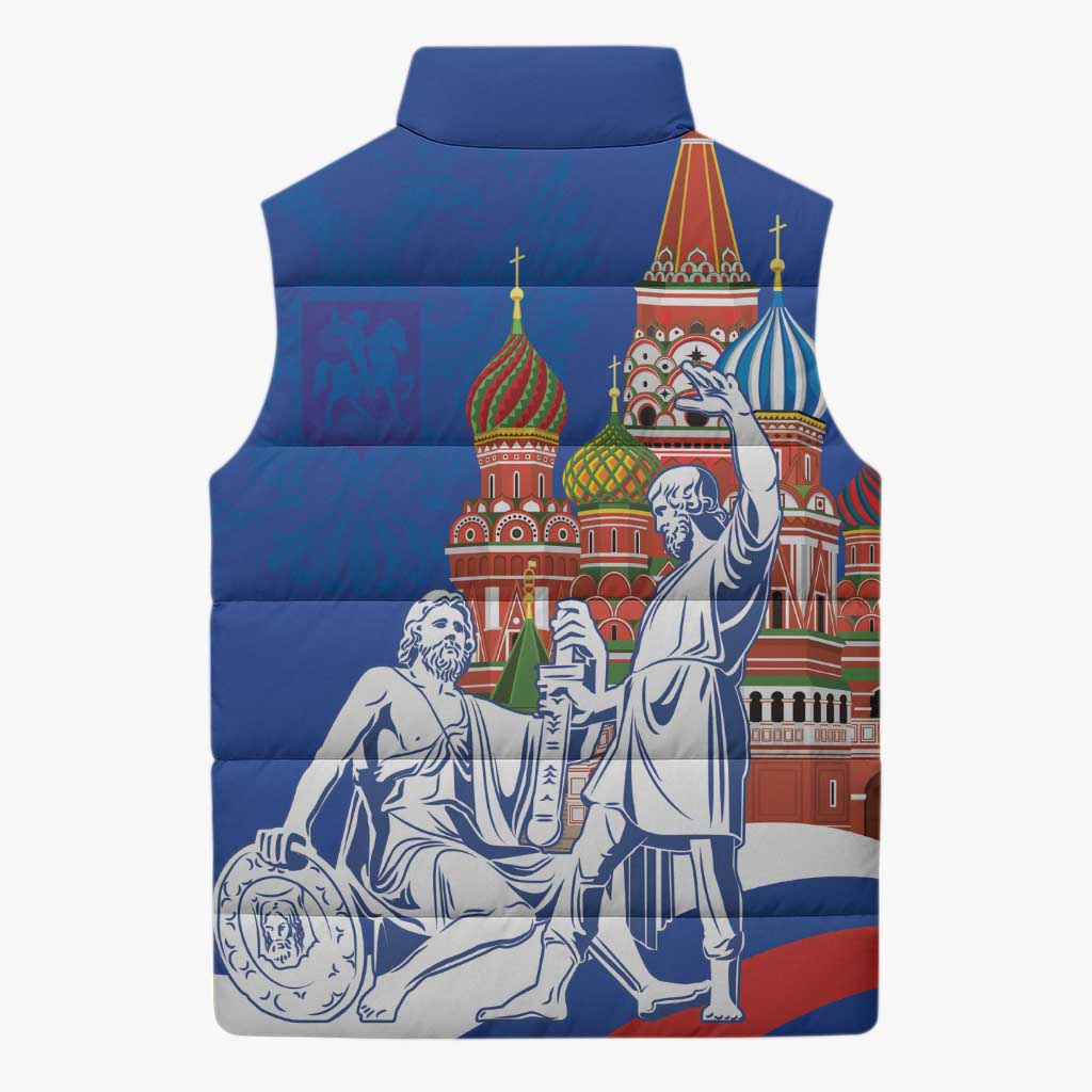 Russia National Unity Day Sleeveless Puffer Jacket Minin And Pozharsky Monument - Wonder Print Shop
