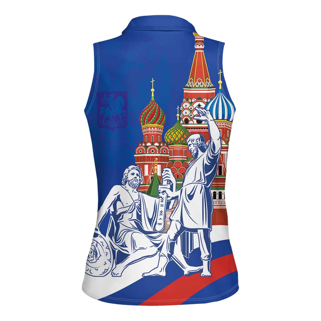 Russia National Unity Day Women Sleeveless Polo Shirt Minin And Pozharsky Monument - Wonder Print Shop