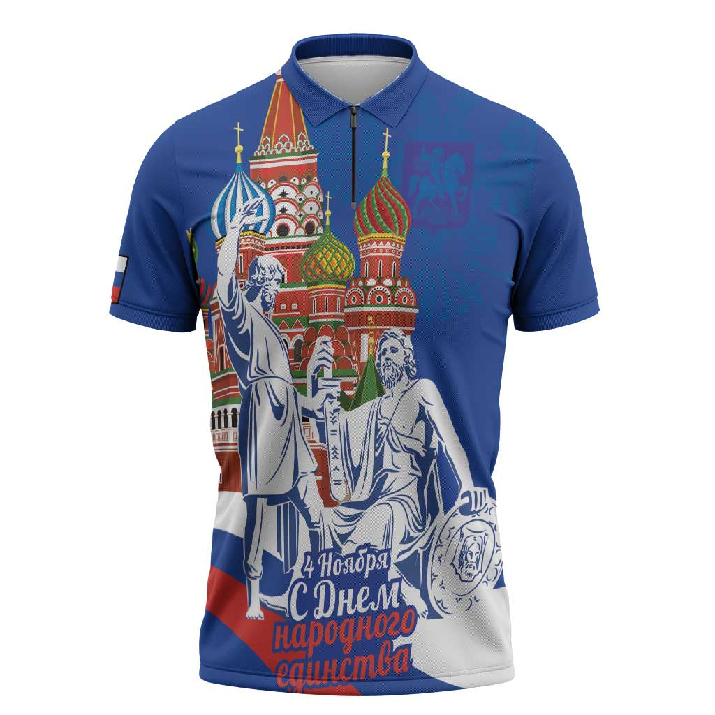 Russia National Unity Day Zipper Polo Shirt Minin And Pozharsky Monument - Wonder Print Shop
