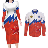 Personalized Russia Football Couples Matching Long Sleeve Bodycon Dress and Long Sleeve Button Shirt The National Team Go Champion - Wonder Print Shop