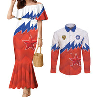 Personalized Russia Football Couples Matching Mermaid Dress and Long Sleeve Button Shirt The National Team Go Champion - Wonder Print Shop