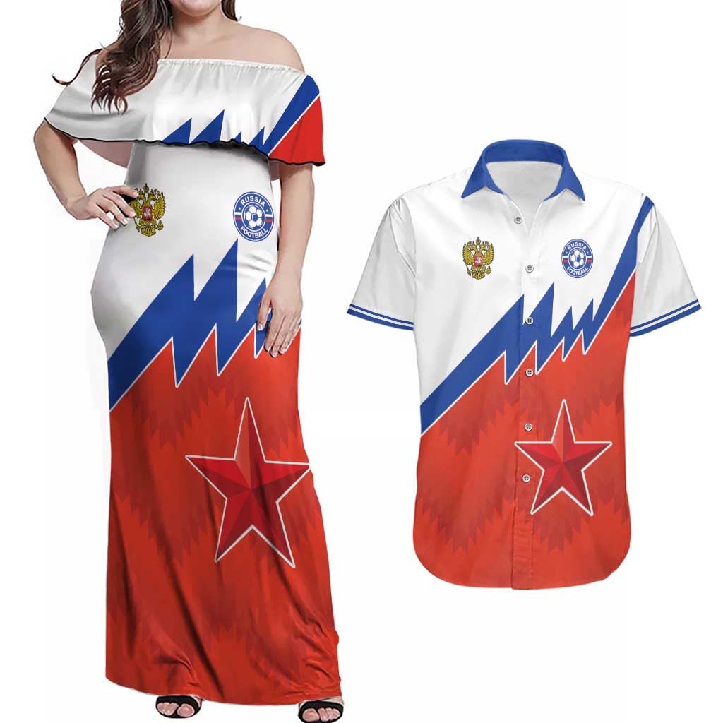 Personalized Russia Football Couples Matching Off Shoulder Maxi Dress and Hawaiian Shirt The National Team Go Champion - Wonder Print Shop