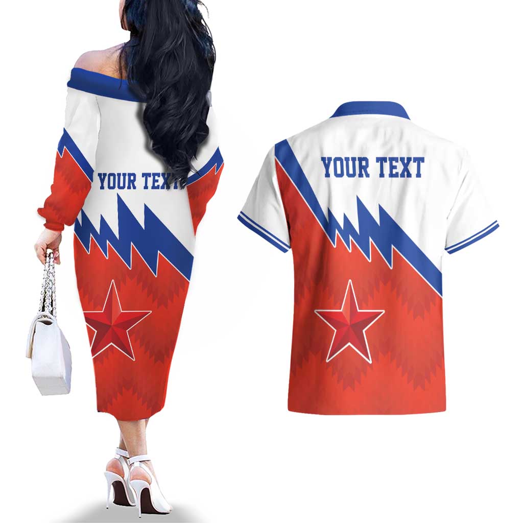 Personalized Russia Football Couples Matching Off The Shoulder Long Sleeve Dress and Hawaiian Shirt The National Team Go Champion - Wonder Print Shop