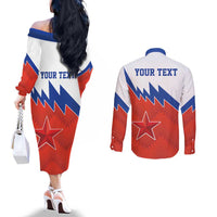 Personalized Russia Football Couples Matching Off The Shoulder Long Sleeve Dress and Long Sleeve Button Shirt The National Team Go Champion - Wonder Print Shop