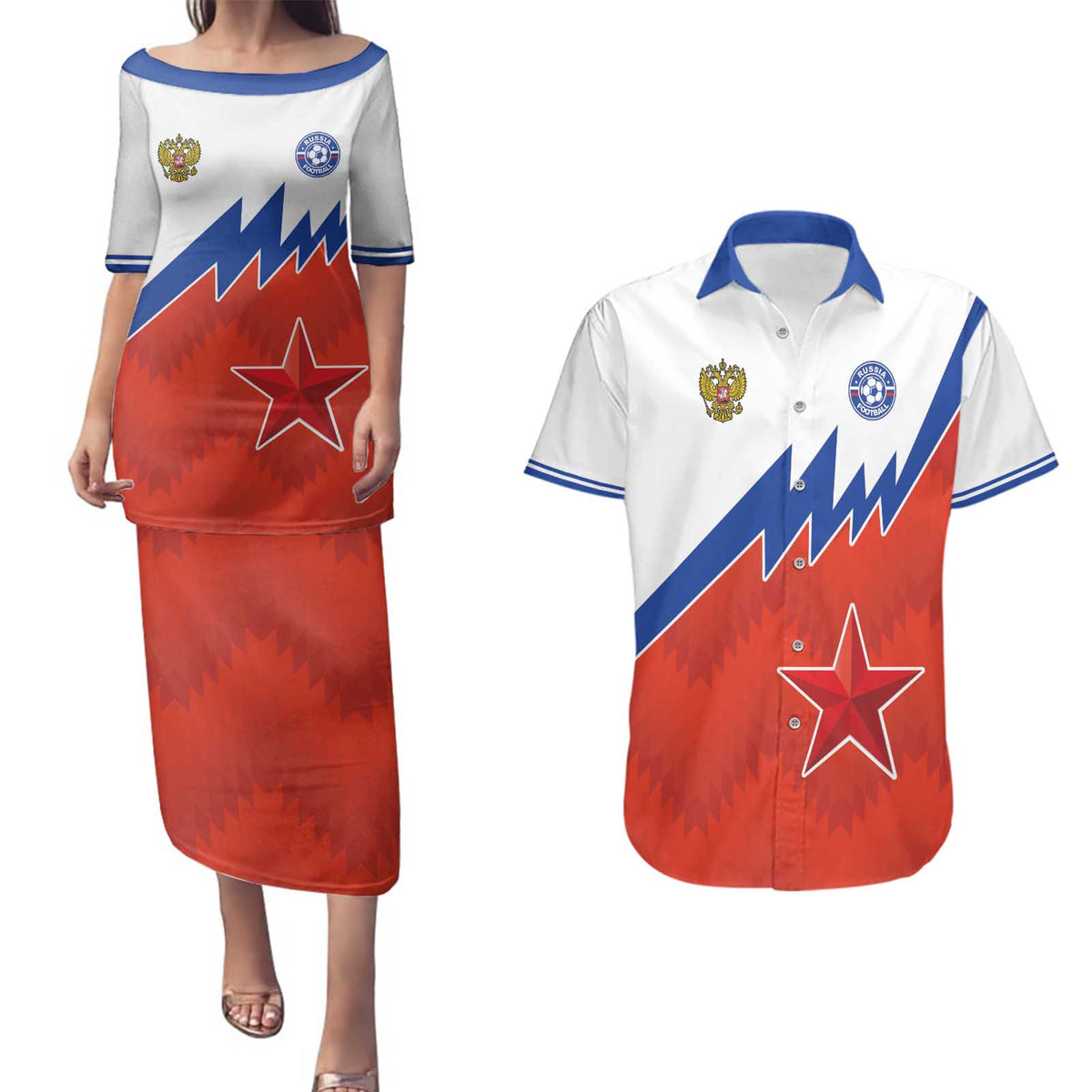 Personalized Russia Football Couples Matching Puletasi and Hawaiian Shirt The National Team Go Champion - Wonder Print Shop