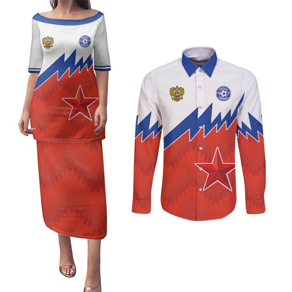 Personalized Russia Football Couples Matching Puletasi and Long Sleeve Button Shirt The National Team Go Champion - Wonder Print Shop