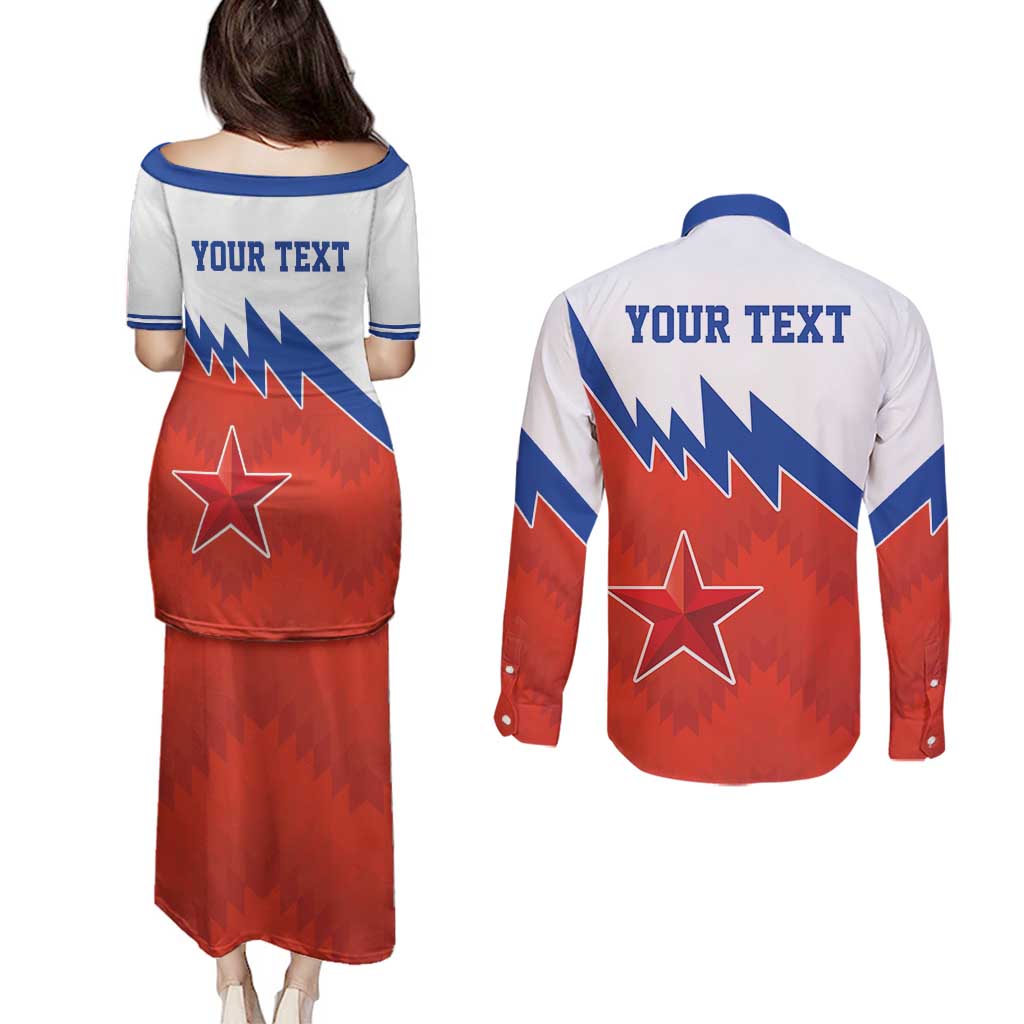 Personalized Russia Football Couples Matching Puletasi and Long Sleeve Button Shirt The National Team Go Champion - Wonder Print Shop