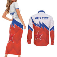 Personalized Russia Football Couples Matching Short Sleeve Bodycon Dress and Long Sleeve Button Shirt The National Team Go Champion - Wonder Print Shop