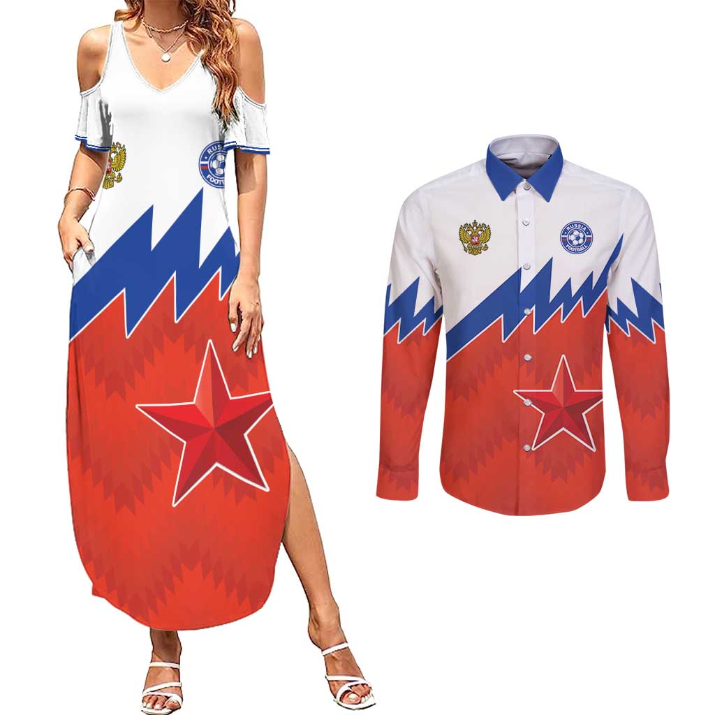 Personalized Russia Football Couples Matching Summer Maxi Dress and Long Sleeve Button Shirt The National Team Go Champion - Wonder Print Shop