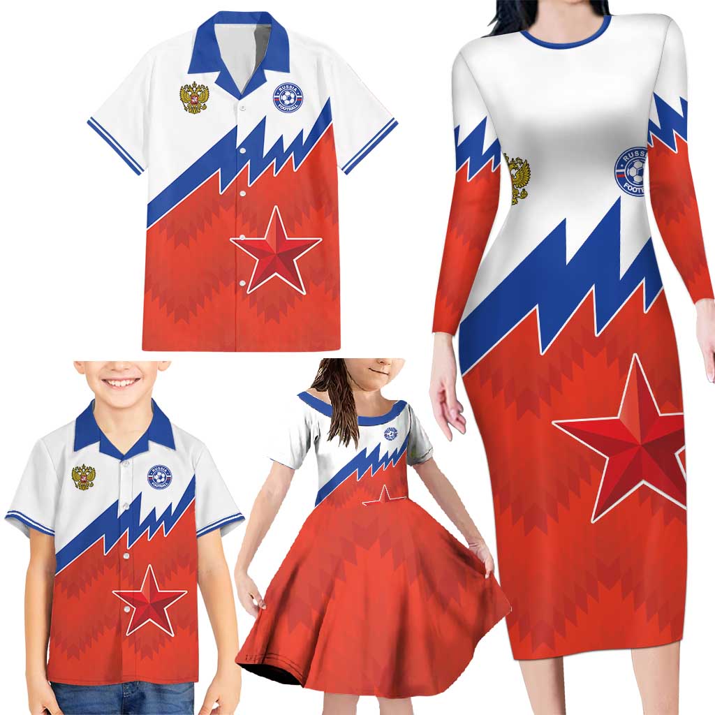Personalized Russia Football Family Matching Long Sleeve Bodycon Dress and Hawaiian Shirt The National Team Go Champion - Wonder Print Shop