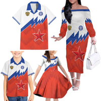 Personalized Russia Football Family Matching Off The Shoulder Long Sleeve Dress and Hawaiian Shirt The National Team Go Champion - Wonder Print Shop